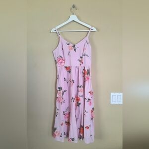 Old Navy Cami Feminine Baby Pink Petal Floral Linen Blend Cami Dress